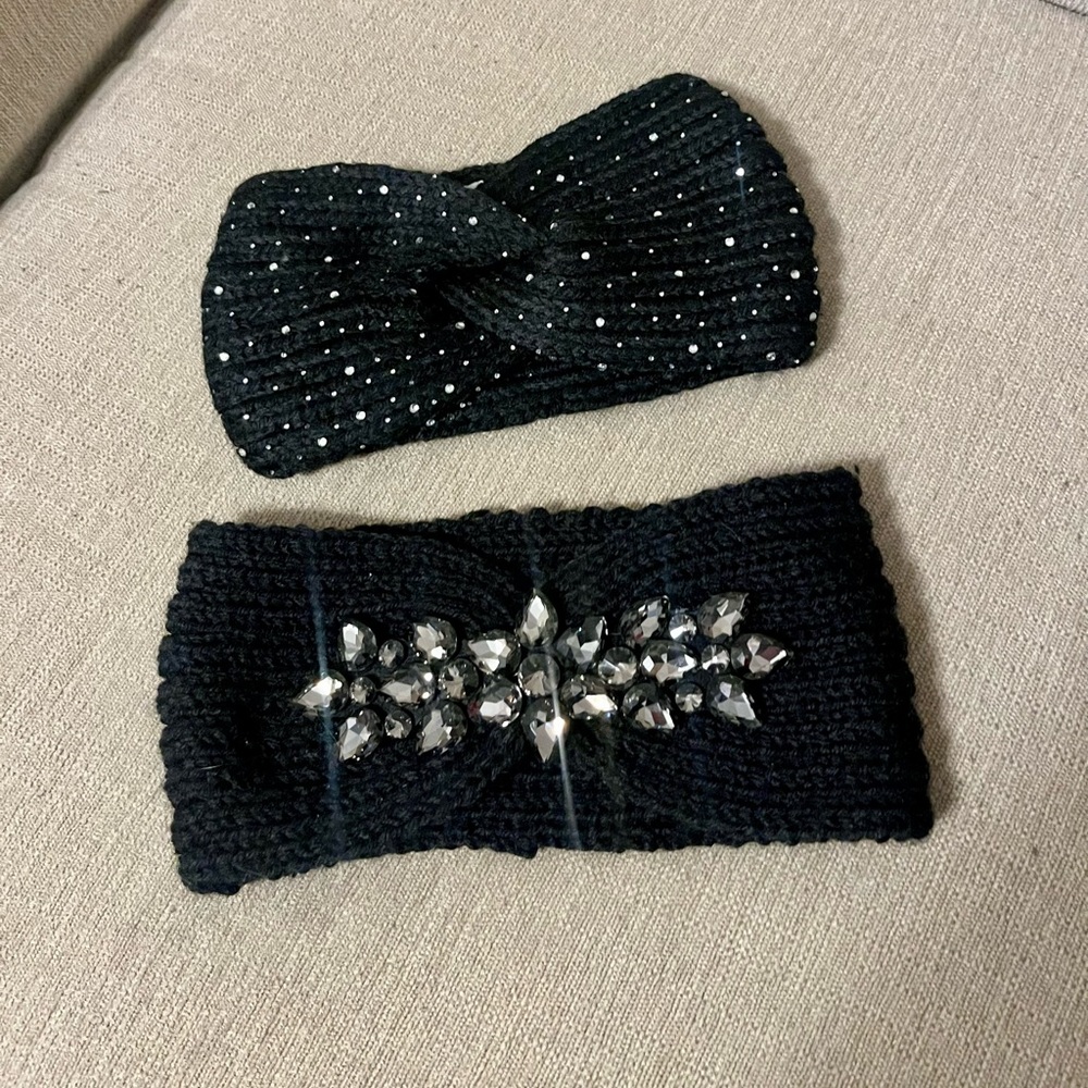 NWOT ARDENE Black embellished knitted headbands OS